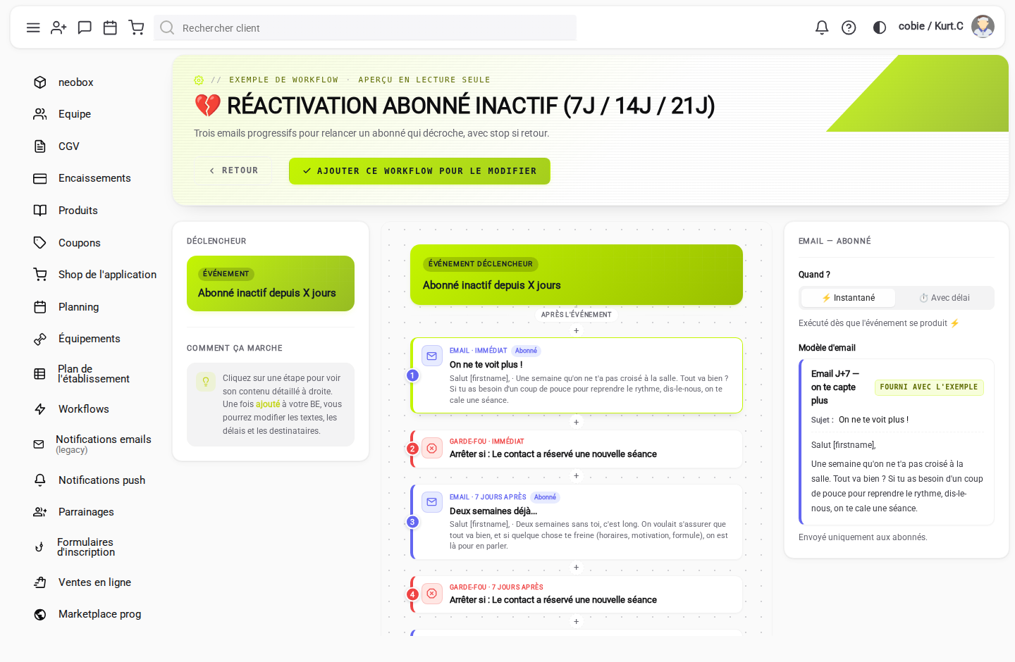 La séquence de réactivation d'un adhérent inactif